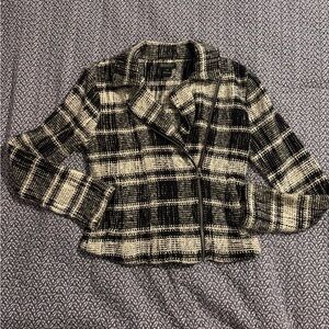 Lucky Brand Black & White Plaid Knit Zip Jacket